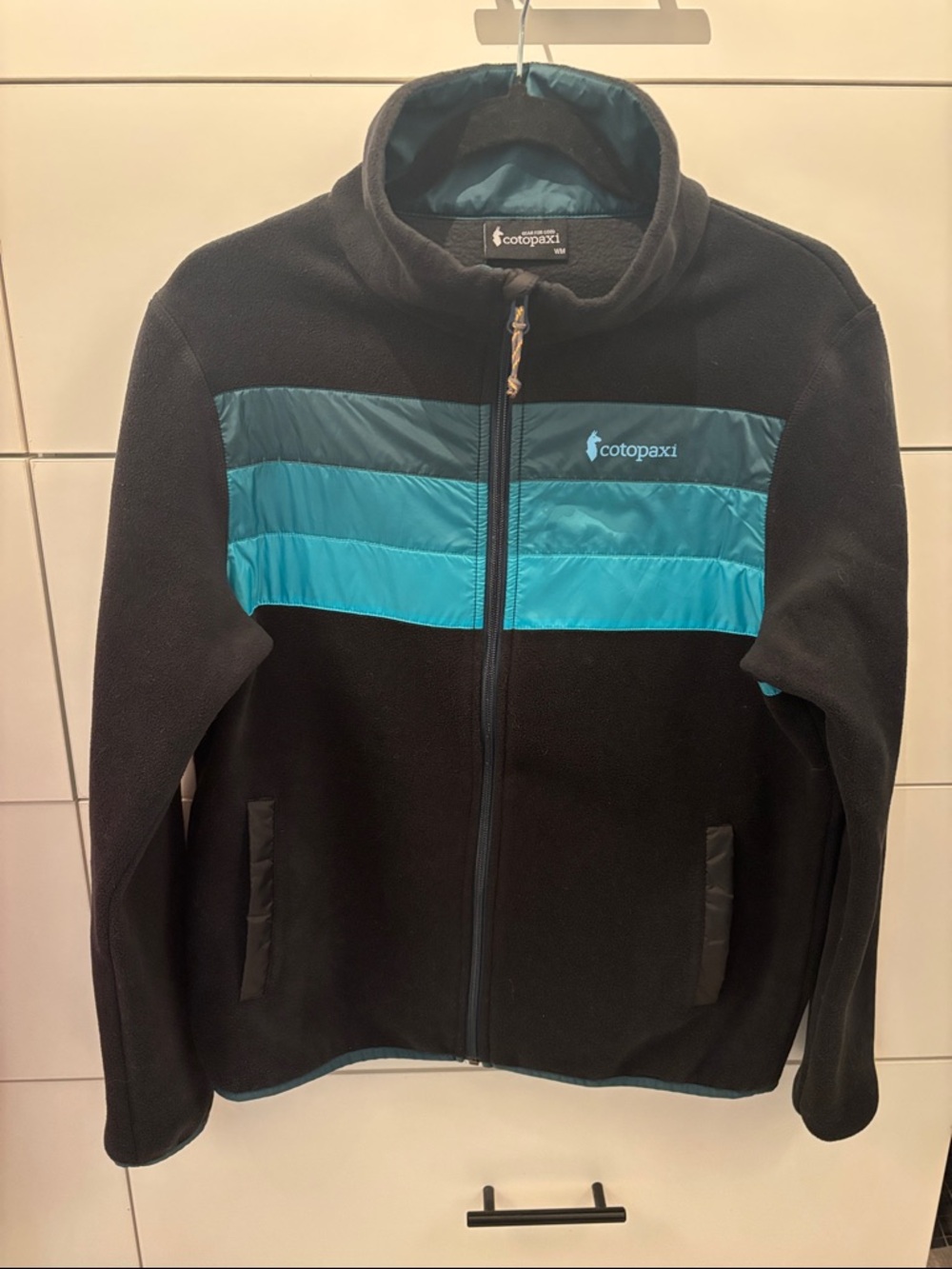 cotopaxi Black Fleece Jacket with Teal Chest Panels: SZ- M